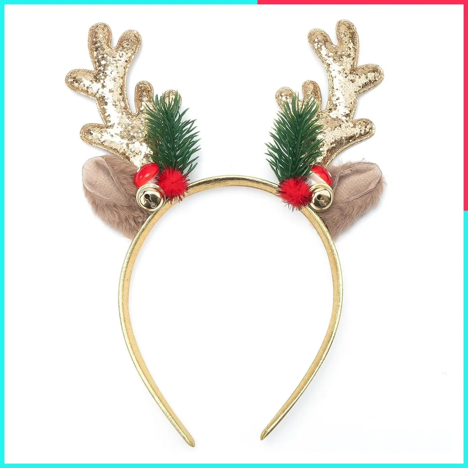Christmas Headbands Glitter Elk Antlers Cute Xmas Hair Bands Holiday Party Gift Costume Accessories for Women Girls Gold