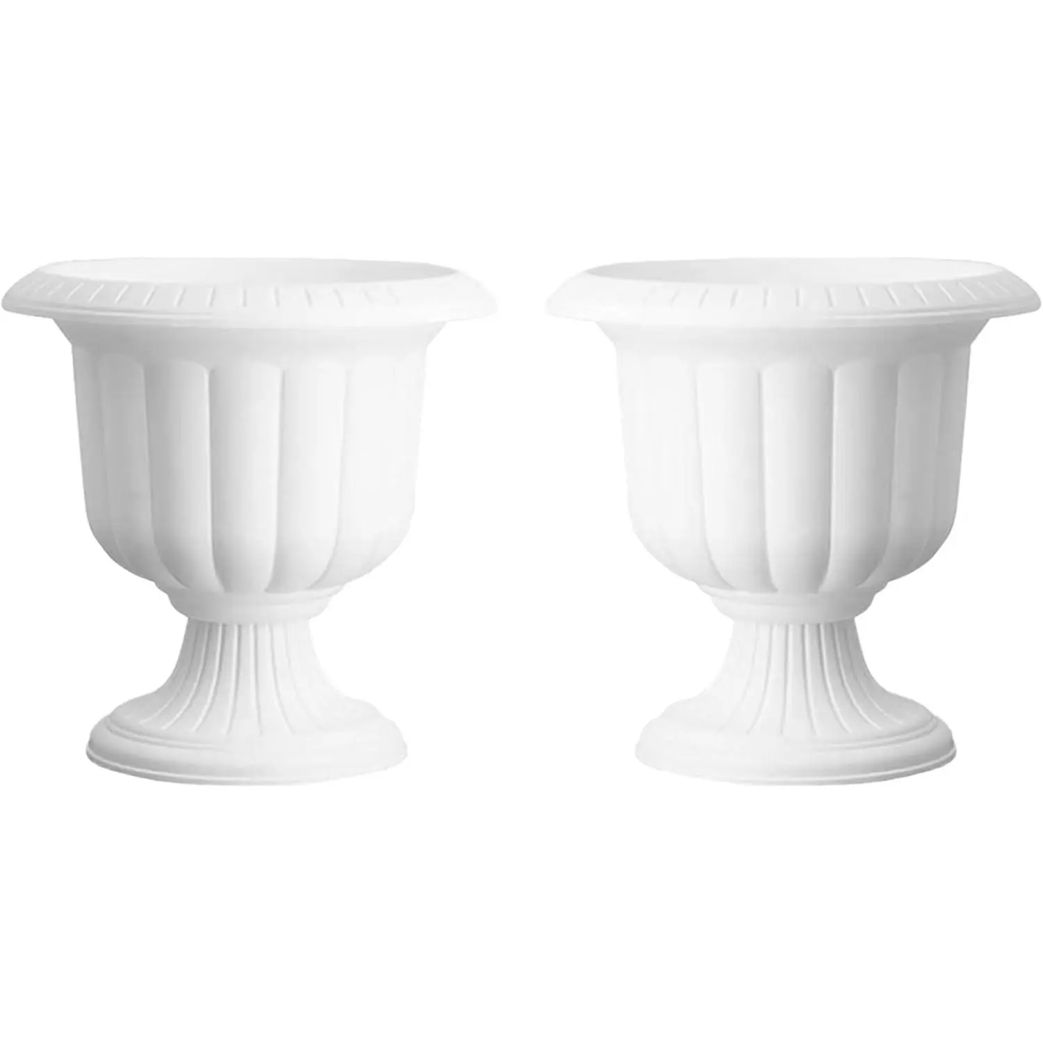 Novelty Plastic Classic Fluted Urn Planter, White, 19in (Pack of 2) - Decorative Flower Pots for Outdoor & Indoor Use - Lightweight, Durable with Drainage - Elegant for Garden, Patio, Porch, Entryway