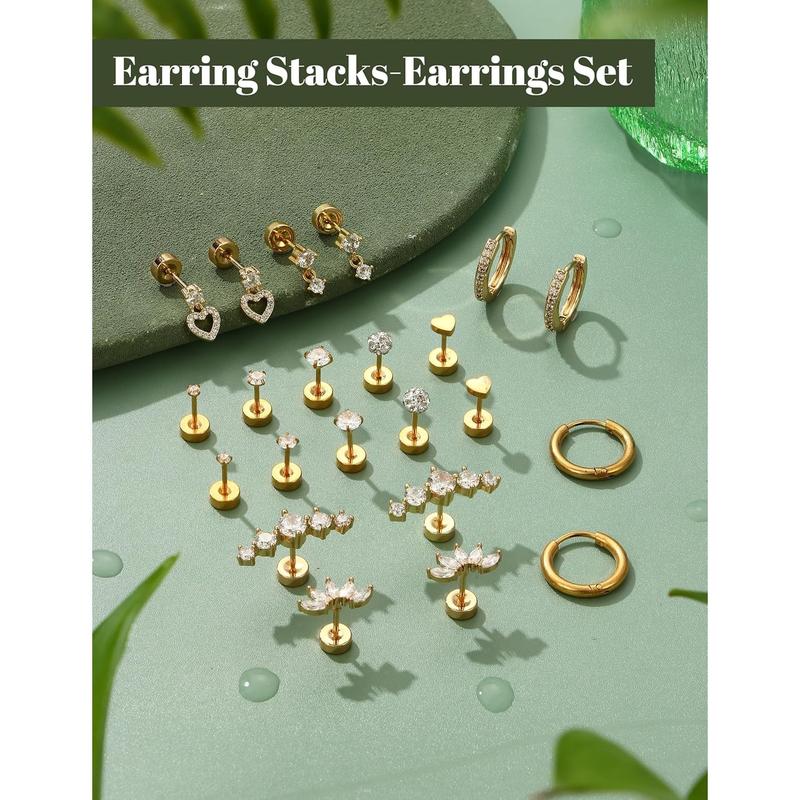 CASSIECA Flat Back Earrings for Women Cartilage Earrings Stacks-20G Surgical Stainless Steel Flatback Stud Hoop Earring Set Daith Conch Tragus Helix Piercing Jewelry CASSIECA Flat Back Earrings for Women Cartilage Earrings Stacks-20G Surgical Stainless Steel Flatback Stud Hoop Earring Set Daith Conch Tragus Helix Piercing Jewelry