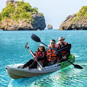 Fishing Kayaks, 12.4FT Sit on Top Kayak for 2-3 Adults, 600 LBS Capacity Sit on Top Hard Shell Kayak with Paddles, Seats, Waterproof Hatches, Stable Flat Bottom for Lake River Ocean