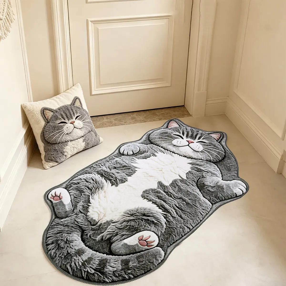 Soft Cat Rug, Indoor Decorative Rug, 3D Effect Non-Long Pile, Creative Lying Cat Shape, Washable Hand Wash, Cozy Living Room Decor, Perfect Gift