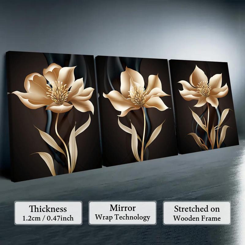 Wooden Framed Canvas Painting, 3 Counts/set Flower Pattern Wall Art, Modern Art for Home Living Room Bedroom Office Decor