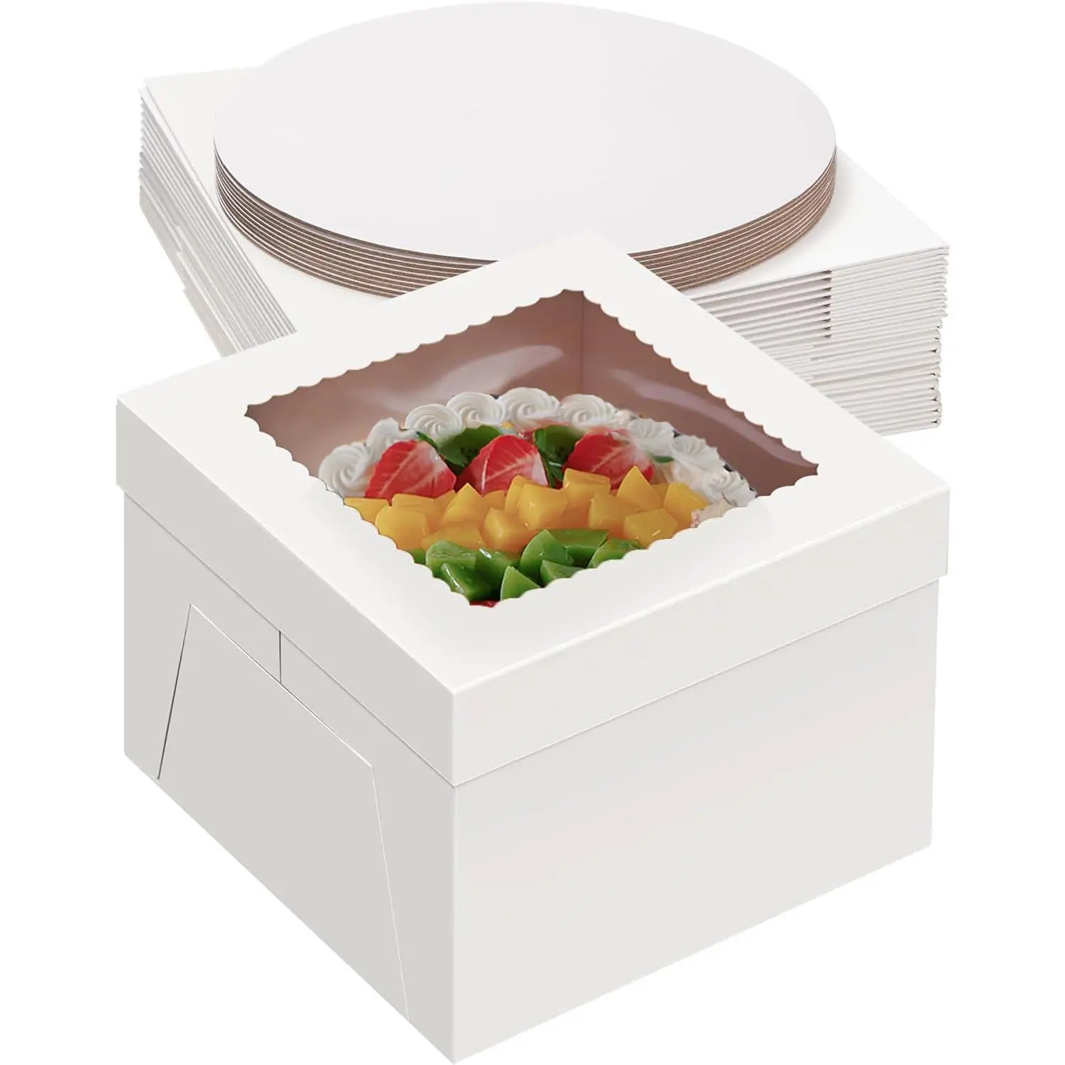 20Pack 12x12x6 Cake Boxes with Boards, 10 count Cake Boxes & 10 count Cake Boards, Sturdy White Packaging for Transporting & Displaying Cakes, Desserts, and Fathers day