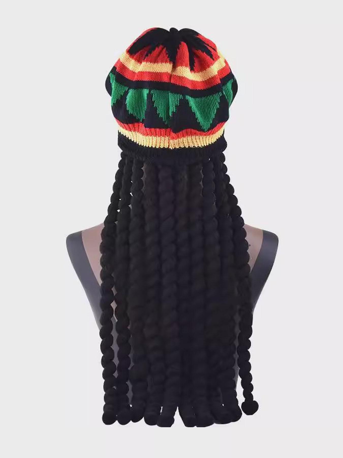 1pc Jamaican Rasta Rastafarian Hat with Black Dreadlocks Braids| Party Costume Wig Accessory