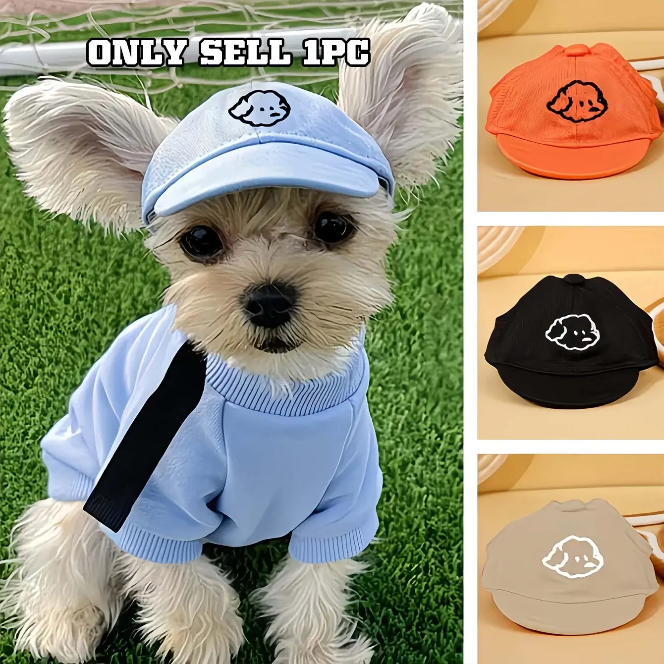 Adjustable Dog Sun Hat with Cartoon Embroidery, Pet Baseball Cap for Small Dogs and Cats, Outdoor Waterproof Shade, Multiple Colors Available