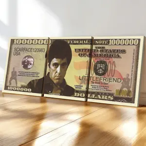 3-Piece Wood Frame Canvas, American Gangster Theme Money Triptych Poster, Modern Living Room Decor, Dust-Proof Waterproof Artwork