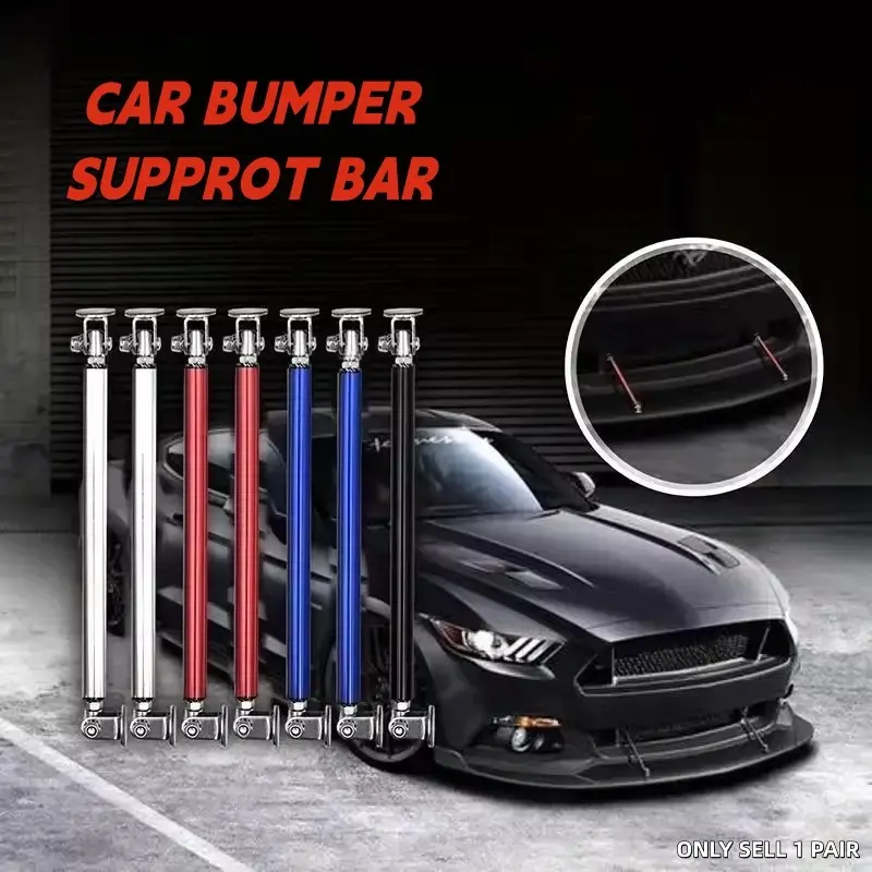Universal Car Splitter Rods Adjustable Aluminum Front Bumper Lip Support Bars, JDM Style Racing Tie Rod Kit for Modified Cars