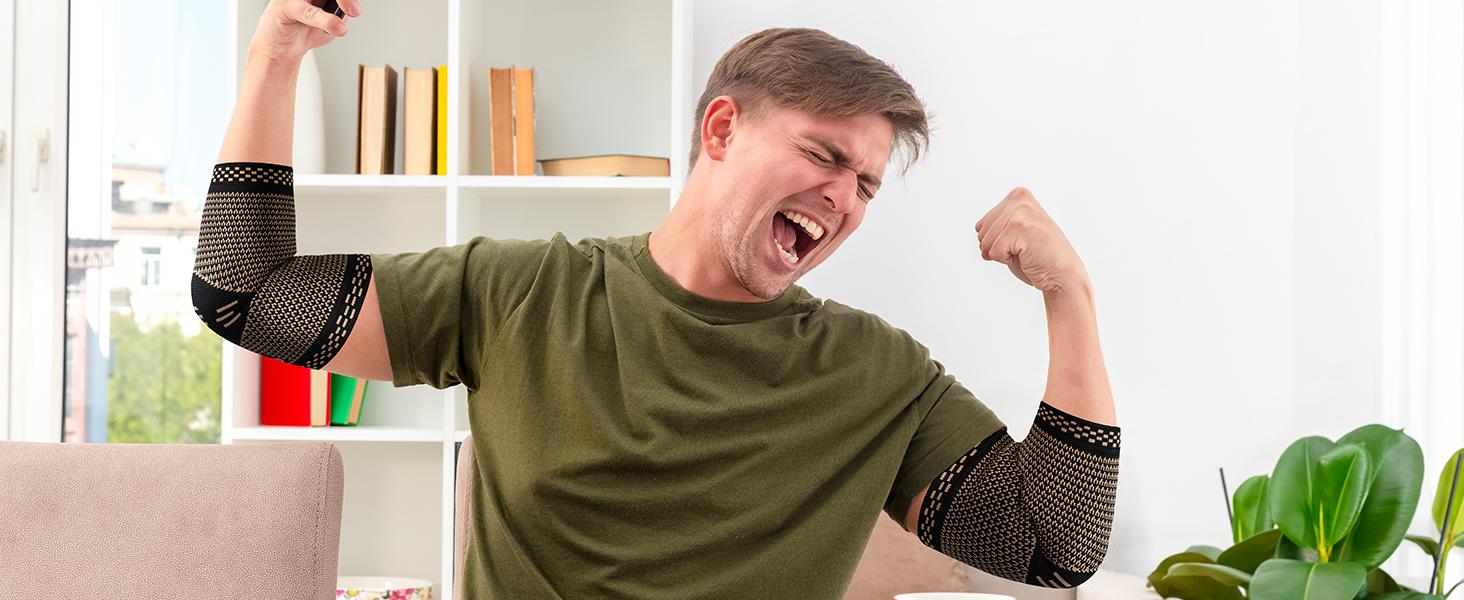 UGEM Copper Elbow Sleeve for Tendonitis & Tennis Elbow Pain Relief Optimal Support for Men & Women Golfers Arthritis Bursitis All Day Comfort UGEM Copper Elbow Sleeve for Tendonitis & Tennis Elbow Pain Relief Optimal Support for Men & Women Golfers Arthritis Bursitis All Day Comfort