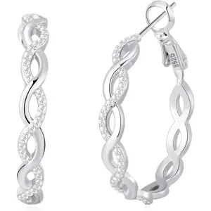 Silver Earrings Hoops for Women Lightweight Twisted Hoop Earrings With Cubic Zirconia Hypoallergenic Hoops Earrings (20/30/40/50/60MM)