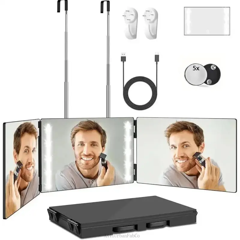 Makeup Mirror 3 Way Mirror for Self Hair Cutting with Lights Usb Charging or without Rechargeable Self Cut 360 Barber Mirror for Haircuts Door Mount AA41UrbanFabCo