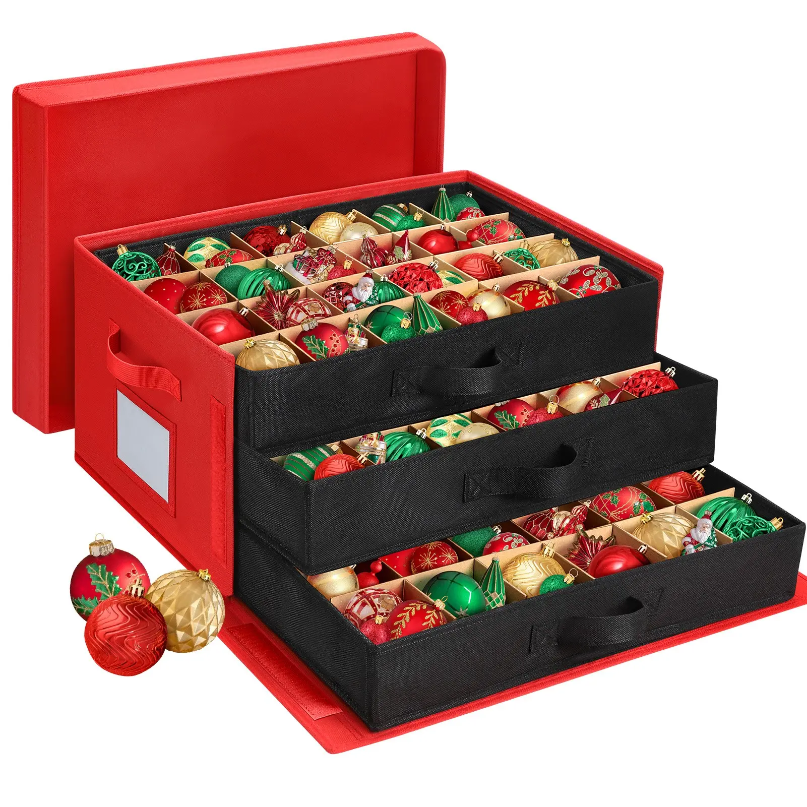 Christmas Ornament Storage Box Organizer - 3/ 4 Drawer Style Trays Ornament Storage Box, Foldable & Detachable with Side Handles, Holiday Decor Accessory Holder, Container for Holiday Decor, Ornament Storage