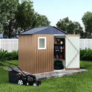 4×8 FT Lean to Storage Shed, Heavy-Duty Outdoor Metal Storage Shed, Garden Tool Metal StorageHouse W/Lockable Door and 2 Air Vents