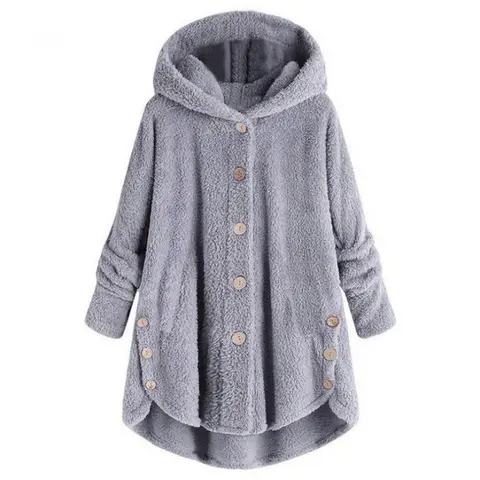 Women's 2026 Winter European-American Plush Round Neck Coats - Thick, Warm, Breathable, Irregular Solid Color Button Sports Outerwear, Female Casual Athletic Outdoor Wear Top