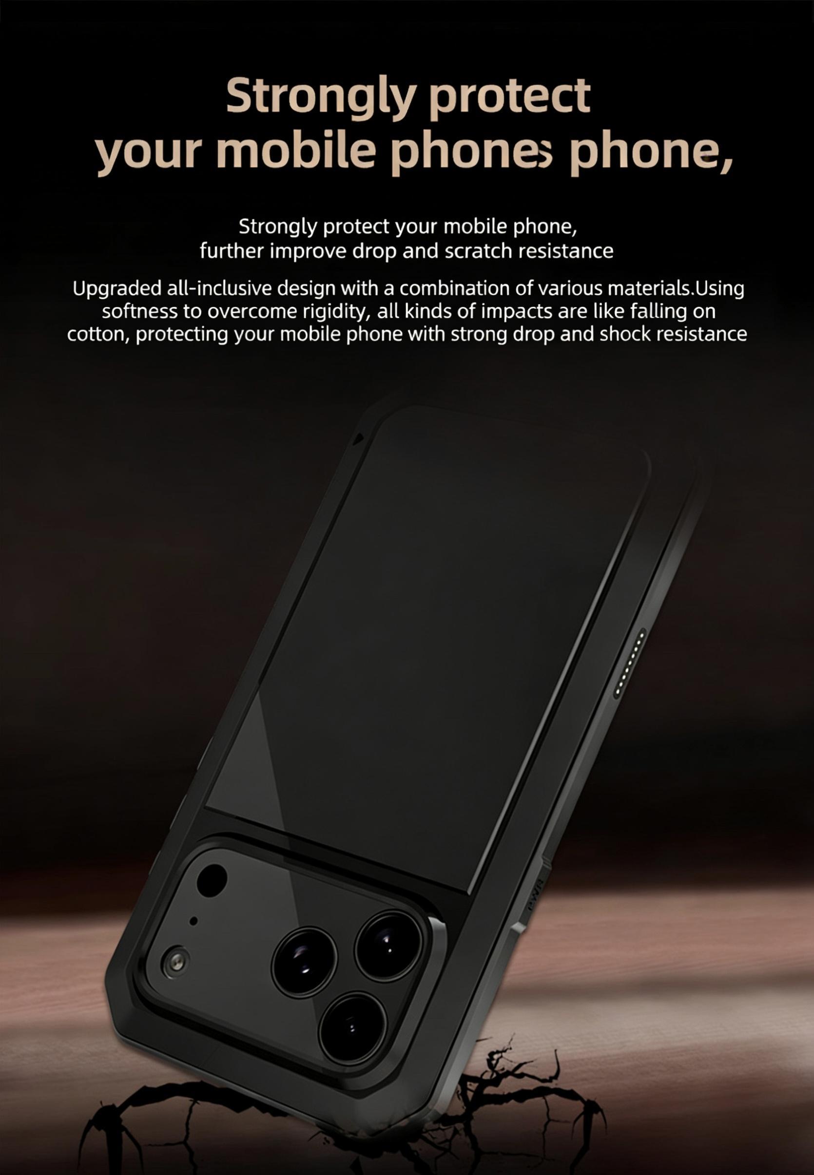 Military Grade Metal Case for iPhone 17 Air 16 15 14 Pro Max - IP54 Waterproof Heavy Duty Armor with Built-in Gorilla Glass Screen Protector, Full Body Shockproof Rugged Cover