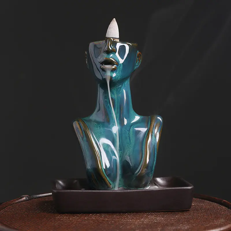 Ceramic Beauty Statue Backflow Incense Burner, Creative Lady Sandalwood Smoke Backflow Incense Holder Fragrance Home Decor Ornament Cool Incense Burners