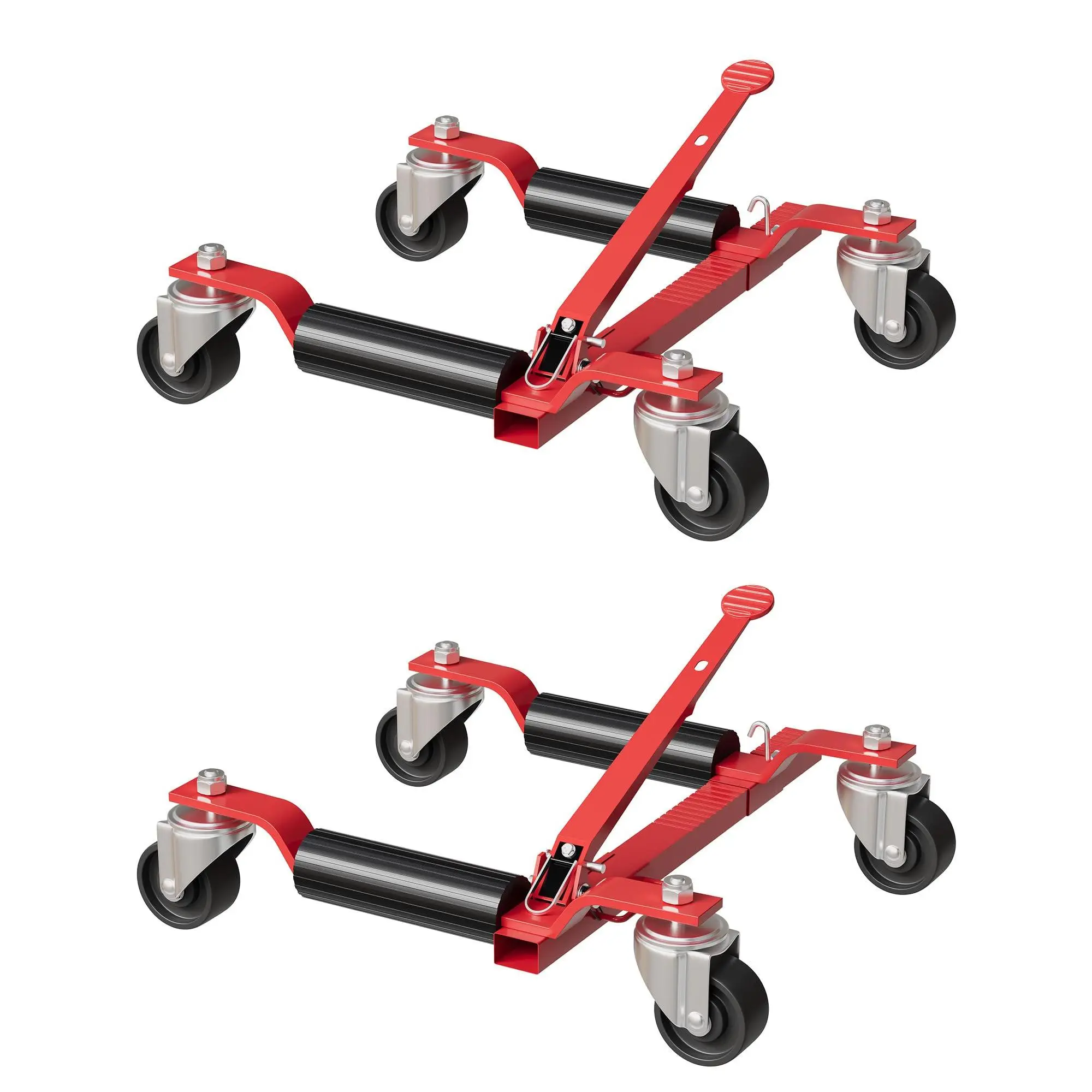GARVEE Car Wheel Dolly Jack Set of 2, Max 1500LBS Capacity Mechanical Wheel Dolly with Ratcheting Foot Pedal, Vehicle Positioning Jack for Tire Auto Repair Moving, Red