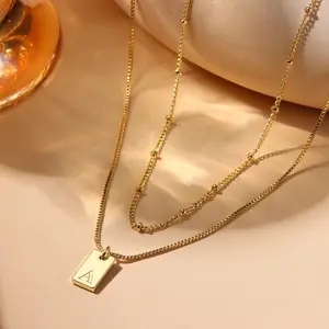 Aesthetic 14K Gold Plated Layered Initial Necklace Set • Waterproof Non-Tarnish Personalized Name Pendant • Trendy 2-in-1 Jewelry for Women