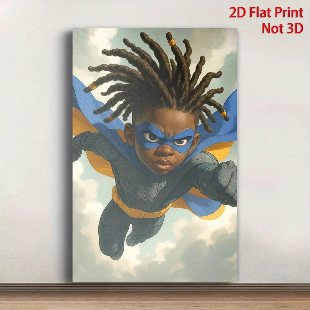 2D Flat, 1pc Black Wingman Superhero Canvas Wall Art- Wrapped Wood Frame, 1" Thick Vibrant Superhero Painting, Ready-to-Hang Dynamic Action Pose with Cape& Mask for Living Room, Bedroom, Office Decor- Ideal Gift for Boys& Girls(Superhero Theme), 2D