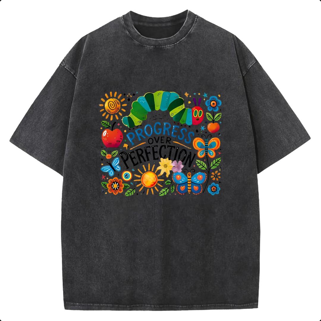 Cotton Crewneck Oversized The caterpillar Printed Acid Wash T-Shirt Retro Acid Wash Graphic Printed Unisex Fashion Tees Deals For You Days Summer Deals For You Days