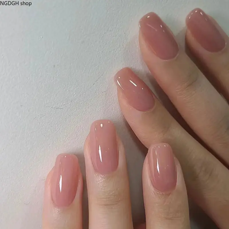 Solid Pink Nails - Pink Glossy Short Square Press On Nails Solid Neutral Fake Nail Art Kit for Women Girls Daily Wear