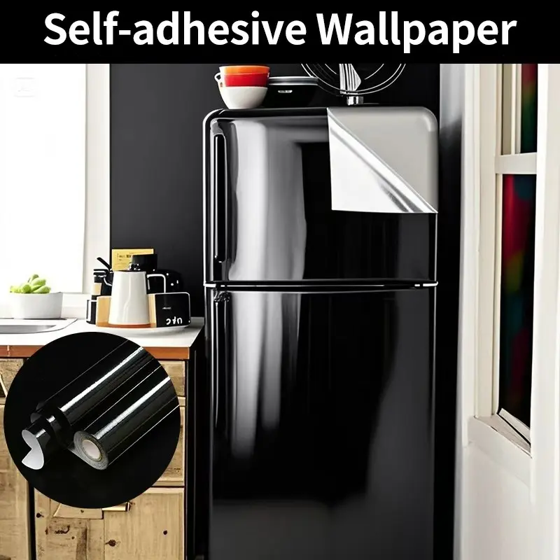 1 roll, black refrigerator sticker, peel and stick wallpaper, vinyl contact paper, textured matte solid color self-adhesive wallpaper, Suitable for, refrigerator, Cabinets,  Wardrobes, Walls, Drawers, Tables and Bedside Tables.
