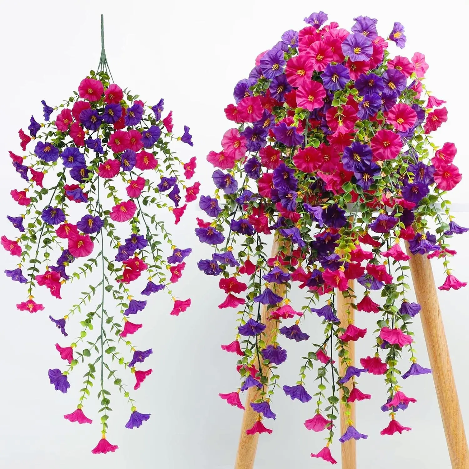 4pcs Polyester Mix UV Resistant Artificial Morning Glory Hanging Vine Garland with Green Leaves - Photo Set Artificial Hanging Flowers, Decorative Fake Plant for Outdoor Decor, Home Decor, Four Pieces