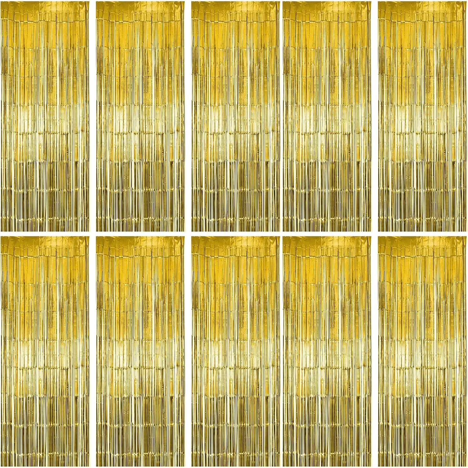 10 Pack Gold Fringe Curtain Party Backdrop, Gold Tinsel Backdrop, Decoration Supplies for Birthday, Holidays, Parties & More