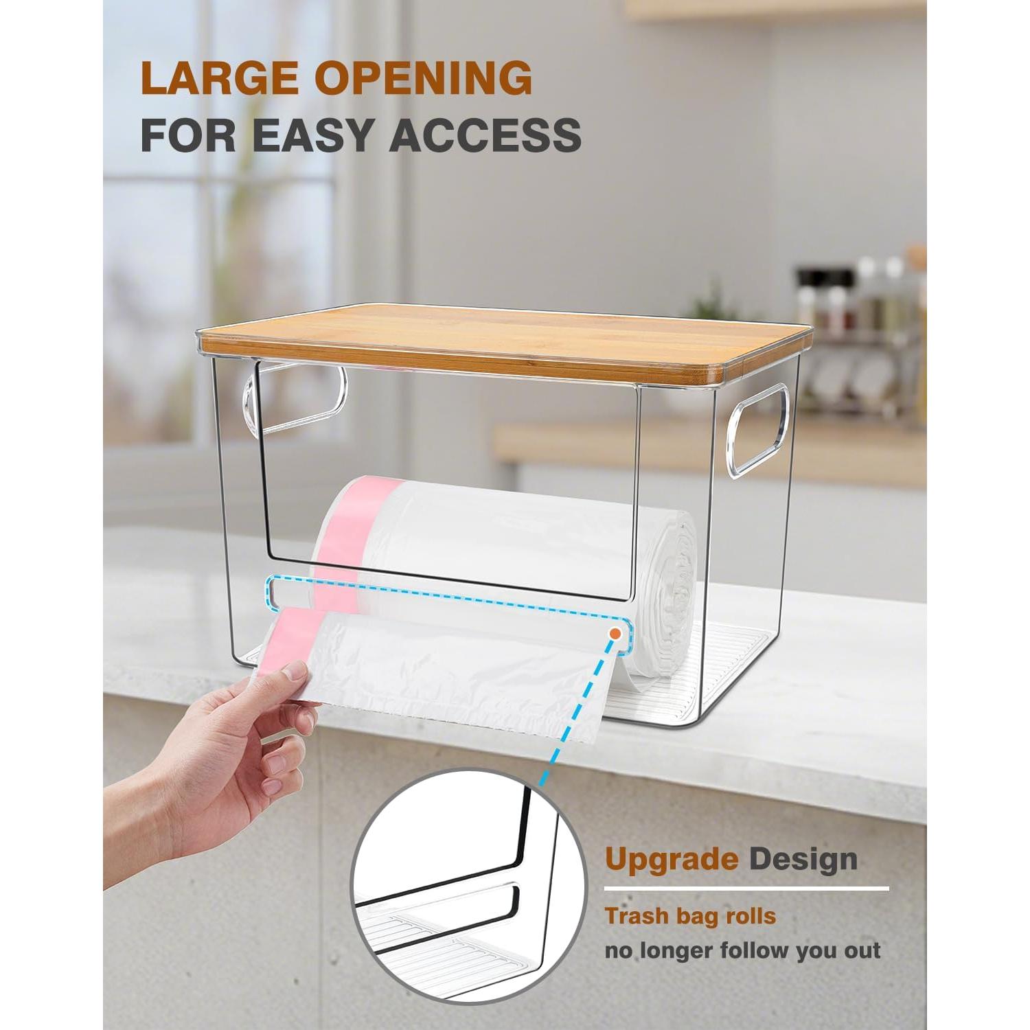 PLL Trash Bag Dispenser 2 Pack,  Garbage Bag Dispenser with  Top,  Trash Bag Holder Dispenser Under Sink for Kitchen, Pantry, Laundry Room, Cabinet Organizer and Storage