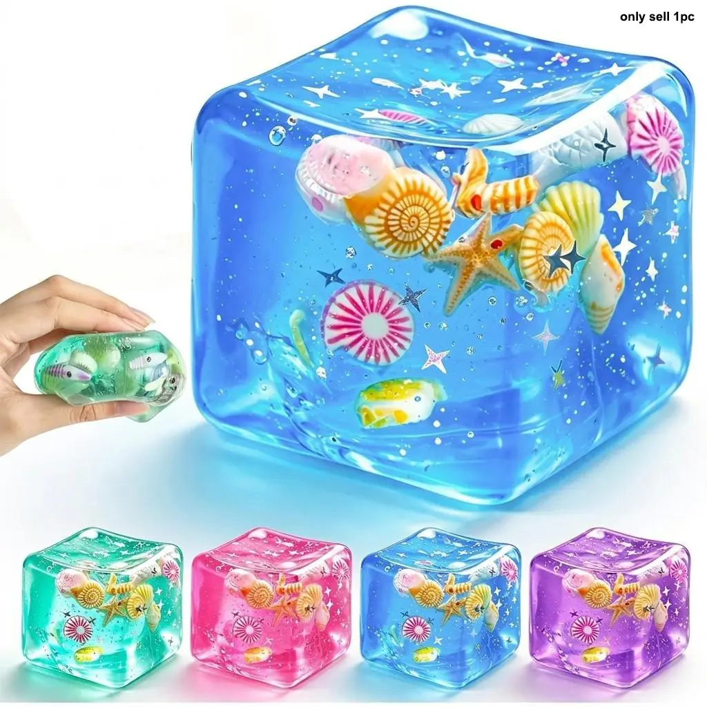 1pc 4pc Patent Jumbo Ocean Shell Cube Maltose squishy toy, Fidget Squishies, Sea Starfish Glitter Sugar Filled Squeeze Ball, Slow Rising Sensory Fidget Relief Toy For Teens Adults 12+ASMR stress-relief mini toys, Squishy Fidgets