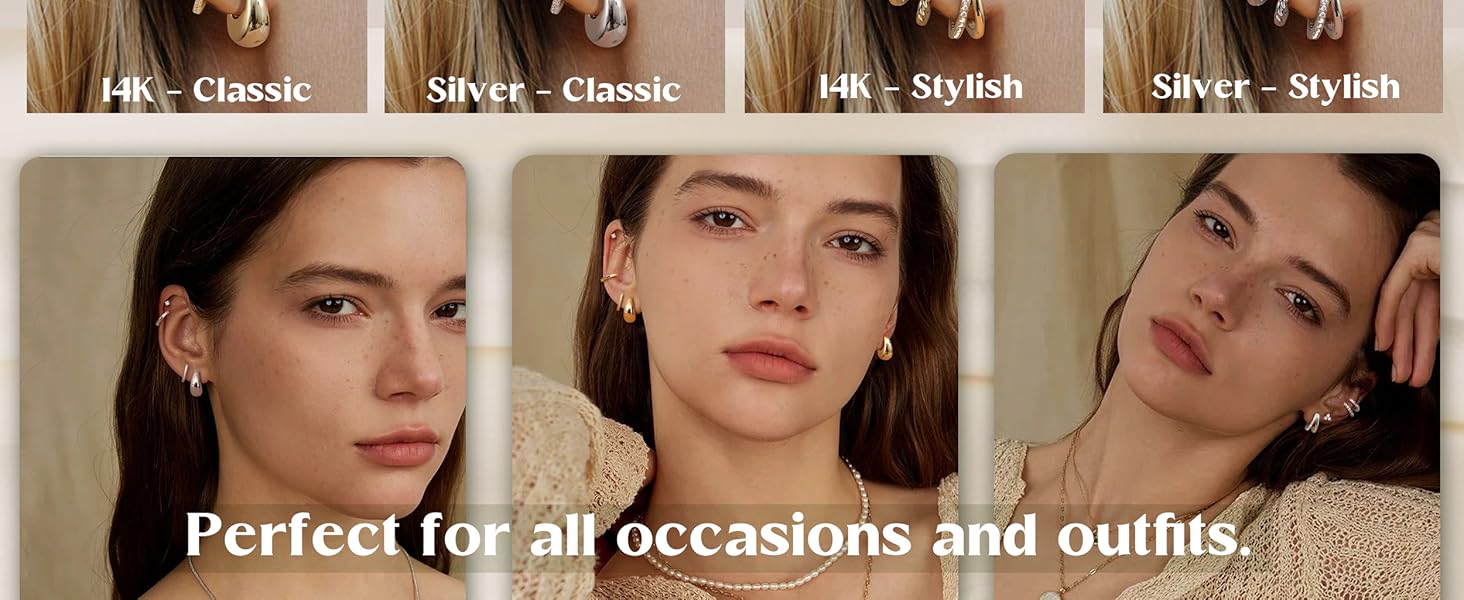 Besteel 4 Pairs Gold Plated Earrings Set for Women Hypoallergenic Huggie Hoop Earring Set for Multiple Piercing Small Dainty Helix Tragus Cartilage Flat Back Stud Earring Stacks Pack Silver