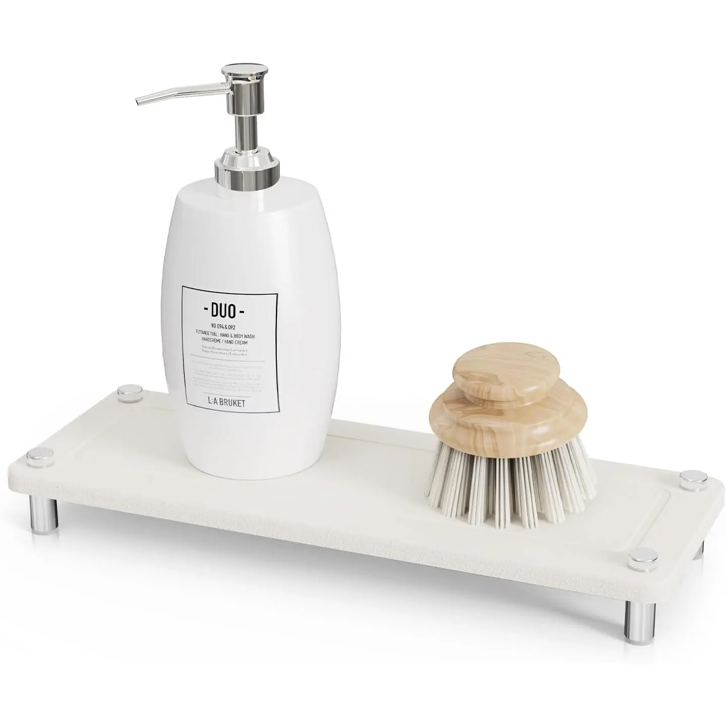 Kitchen Sink  Water Absorbing Stone Tray For Sink, Diatomite Bathroom Countertop Tray Organizer, Faucet Stone Drying Mat Coaster Soap Dish Sponge Dispenser Holder (White)