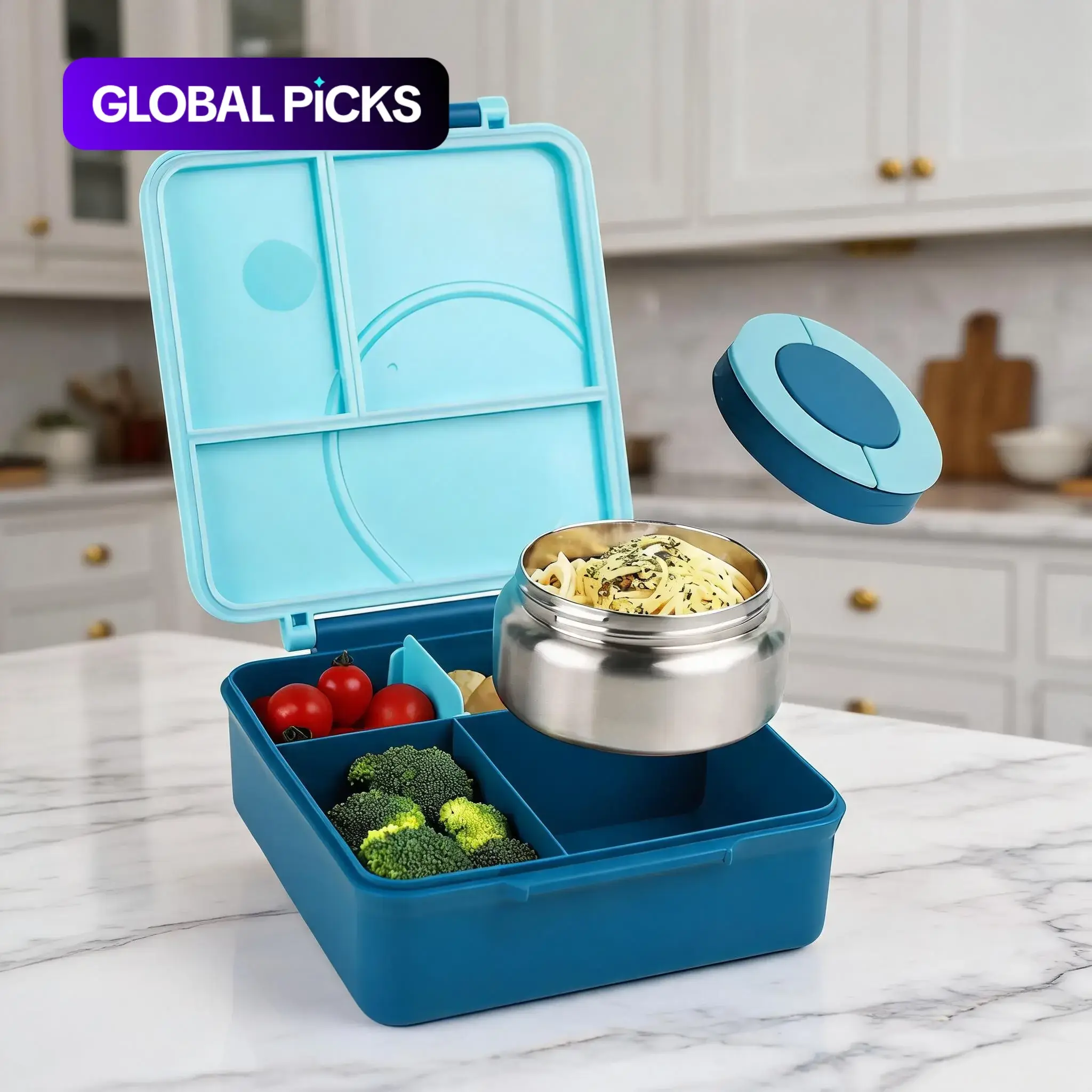 4-Compartment Bento Lunch Box with Soup Thermos, 1 Count Leakproof Insulated Lunch Container, Lunch Food Containers, Modern Portable Lunch Box for Home, Office and School #GLOBAL PICKS