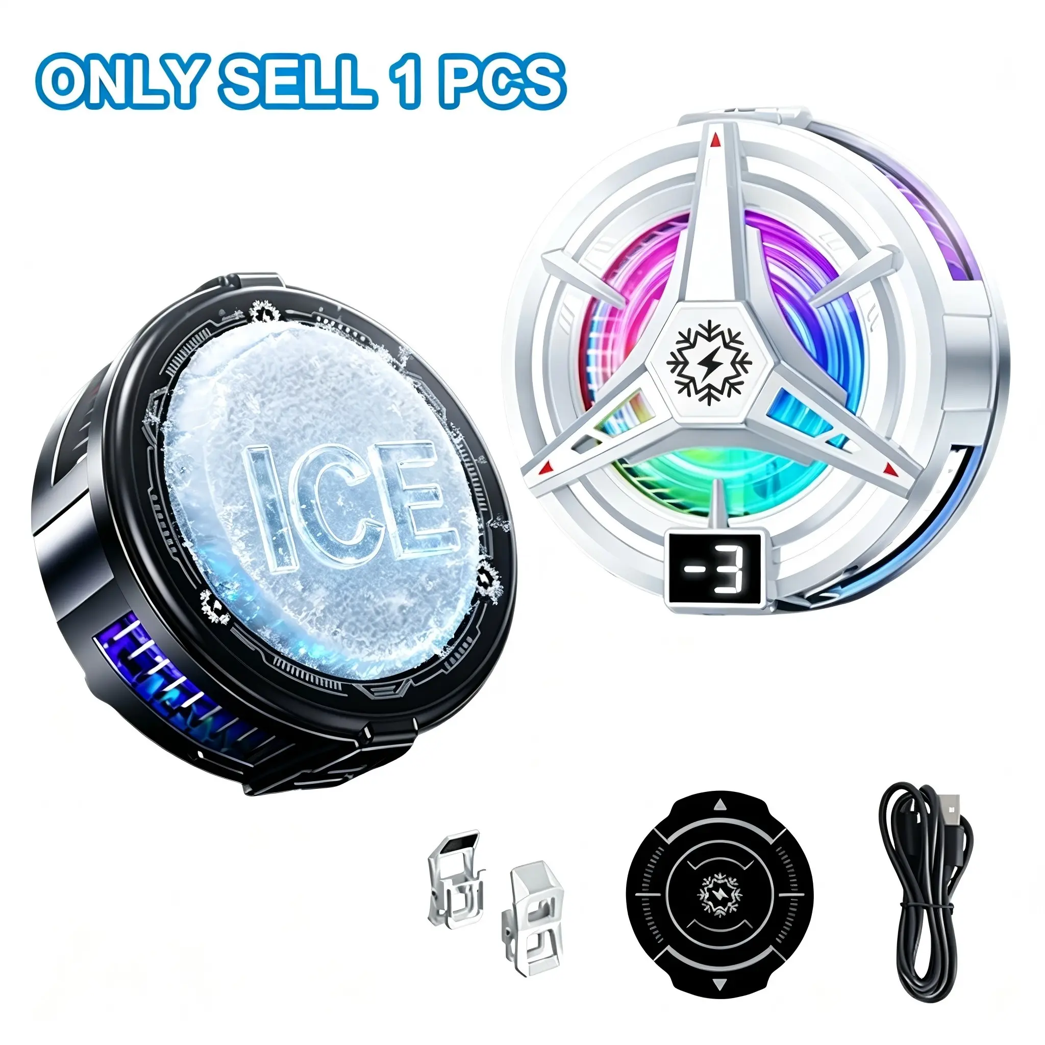 Icy Phone Cooler, Smartphone Cooler, Magnetic Cellphone Cooler for Gaming, Portable Phone Cooling Fan with RGB Light, Phone Radiator for iPhone Magnetic Series/Android/Tablet/iPad, Max 15W