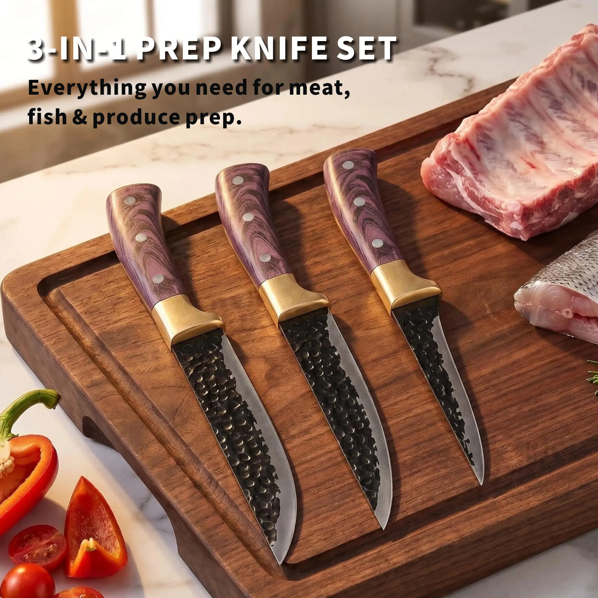 3-Piece Set Ultra-Sharp Meat Fish Bone Remover Knives, Hand-Forged Precision Cutting Tools, Essential Kitchen Utensils, Kitchenware for Home Use