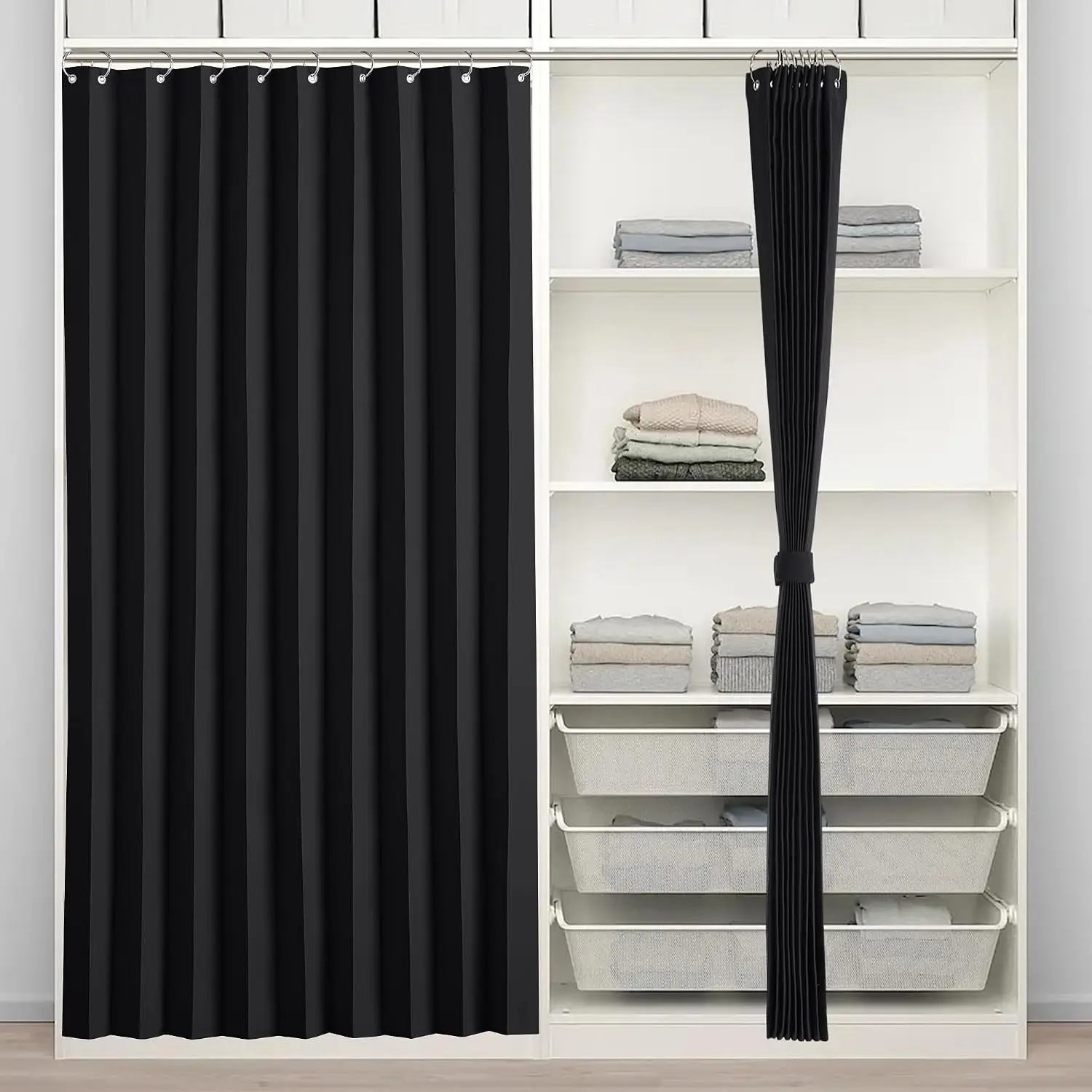 Black Blackout Pleated Accordion Folding Curtain - Door Privacy, Thermal Soundproof Room Divider for Open Closet & Doorway, 50 in W x 80 in L, 1 Panel