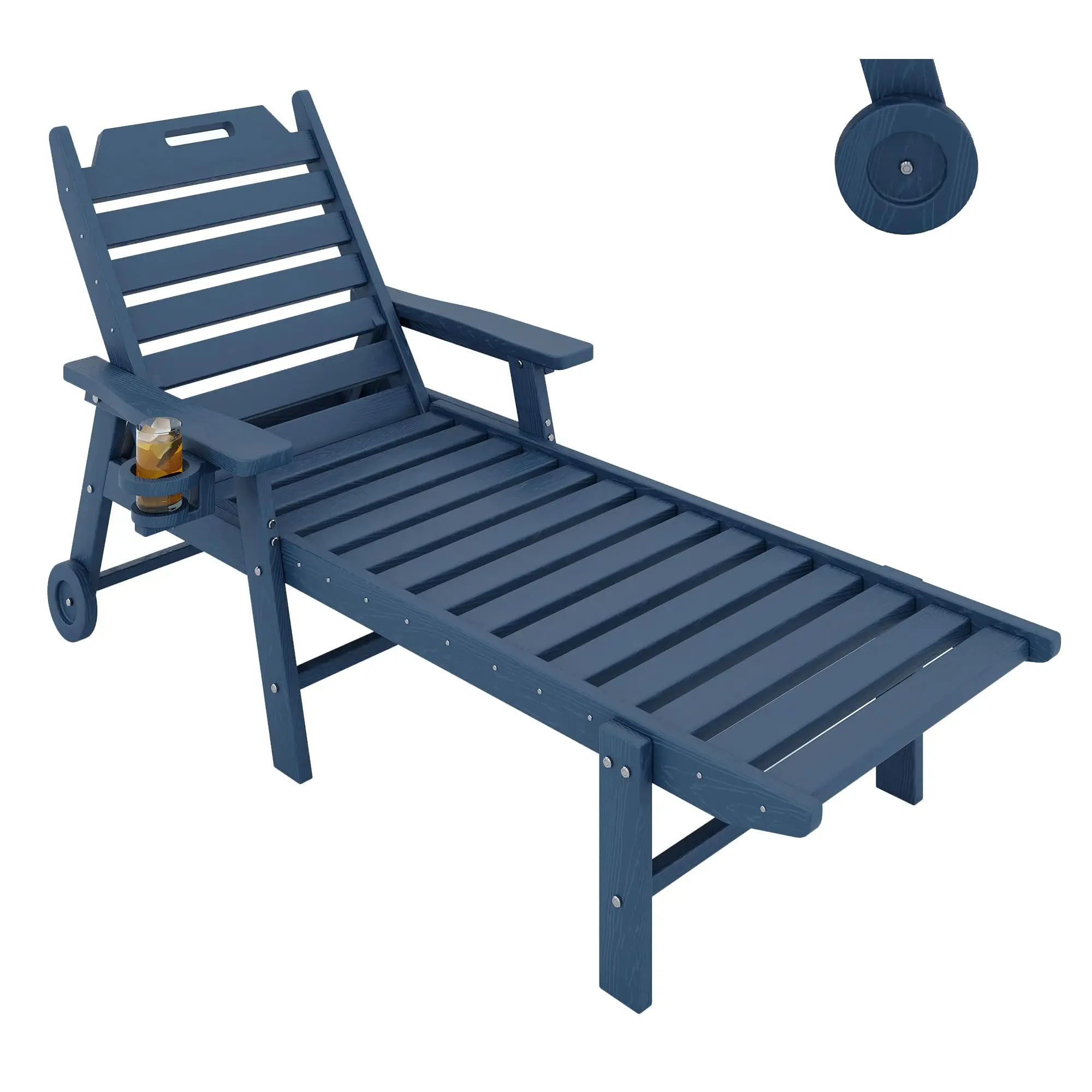 Garvee Weather-Resistant HDPE Patio Chaise Lounge Chair, Wood-Grain Look, 5-Position Adjustable Backrest, Pool/Deck Sun Lounger, Black - 304 Hardware - 1905×565×453 mm (Flat)