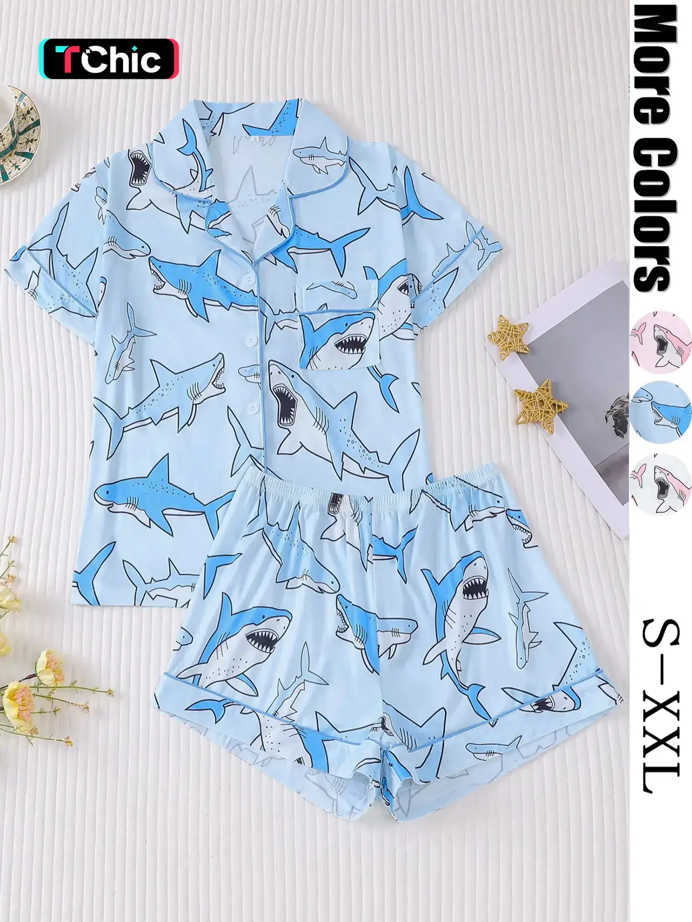 Women's All Over Animal Print Crop Shirt & Elastic Waist Shorts Two-piece Set, Casual Comfy Short Sleeve Top & Shorts Set, Ladies Sleepwear for All Seasons, Pajama Suit