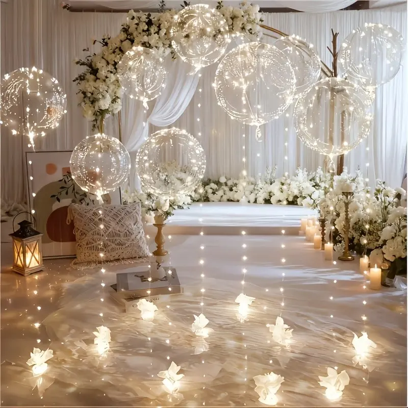 19pcs Set 10pcs 3m LED Lights And 9pcs 20 Inch Bobo Balloons, Ideal for Lighted Holidays Displays Weddings Graduation Season Christmas Easter Mother's Day Birthdays Indoor Or Outdoor Party Decor, Not Include Helium And Batteries