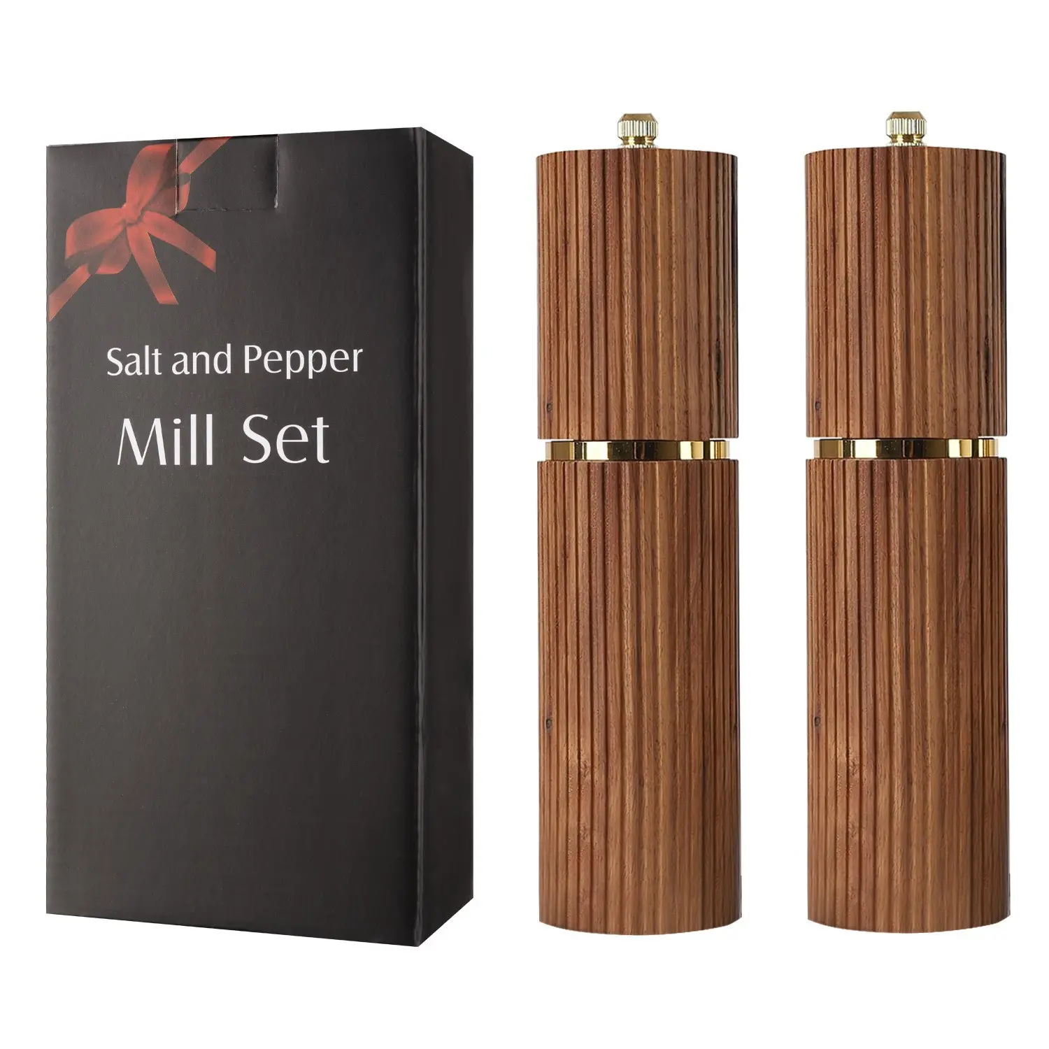 Set of 2 High-Quality Wooden Ceramic Core Manual Salt and Pepper Mills, Adjustable Coarseness, Reusable Kitchen Seasoning Bottles, Essential Kitchen Tools