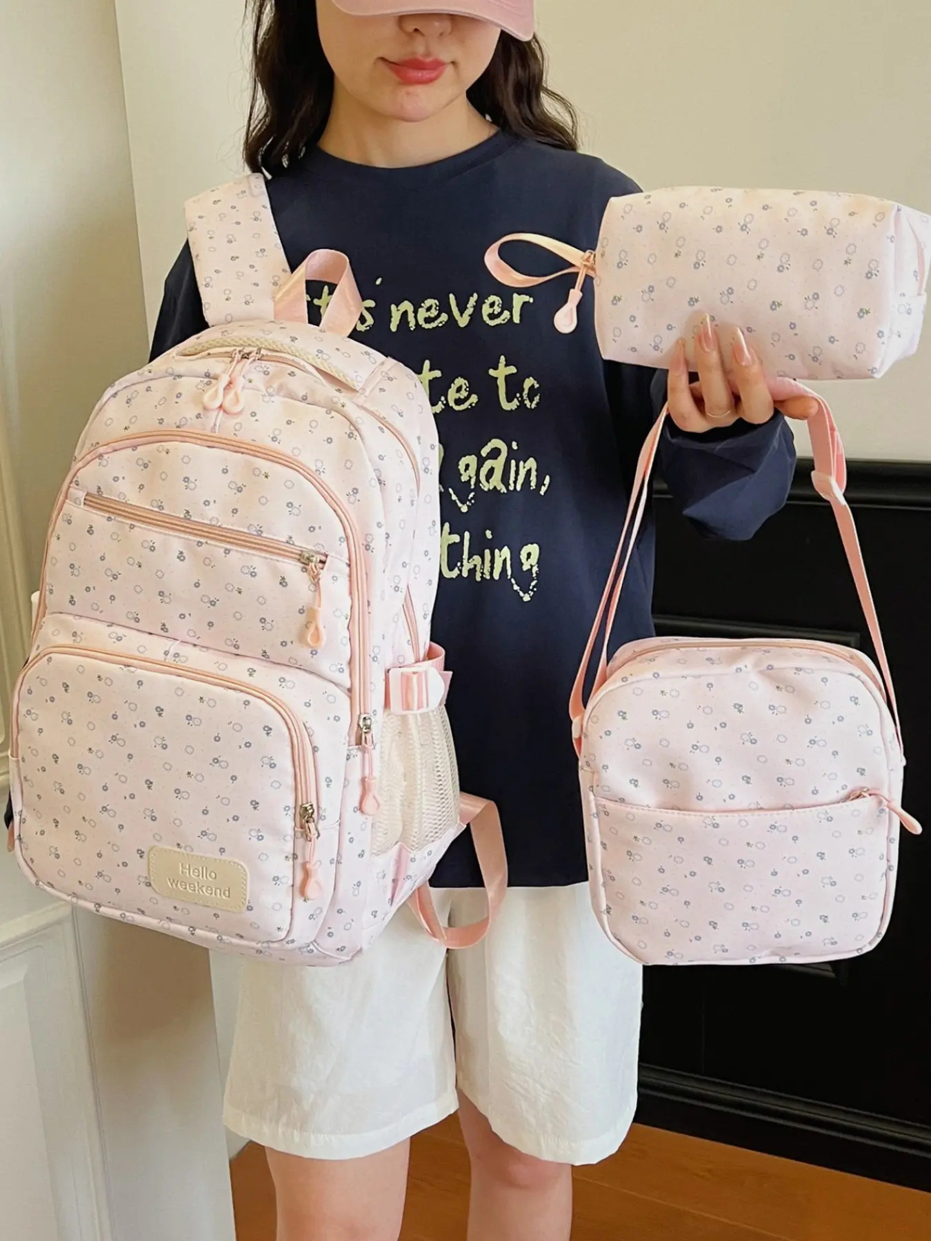 2026 New Polka Dot Sweet Backpack, Floral Three-Piece Set, Large Capacity School Bag for Girls, Cute Fresh Style Shoulder Bag
