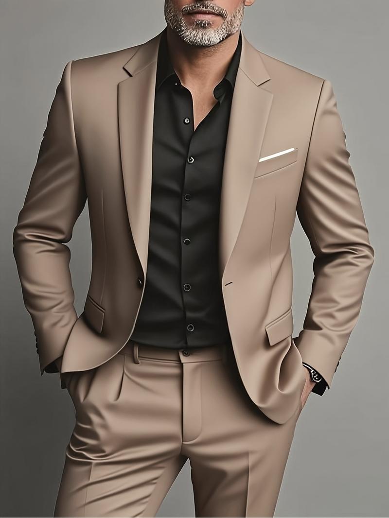 Men'S Formal Suit Two-Piece Set, Single Button Blazer and Pants, Suitable for Interviews, Business Professional Occasions, and Daily Casual Parties