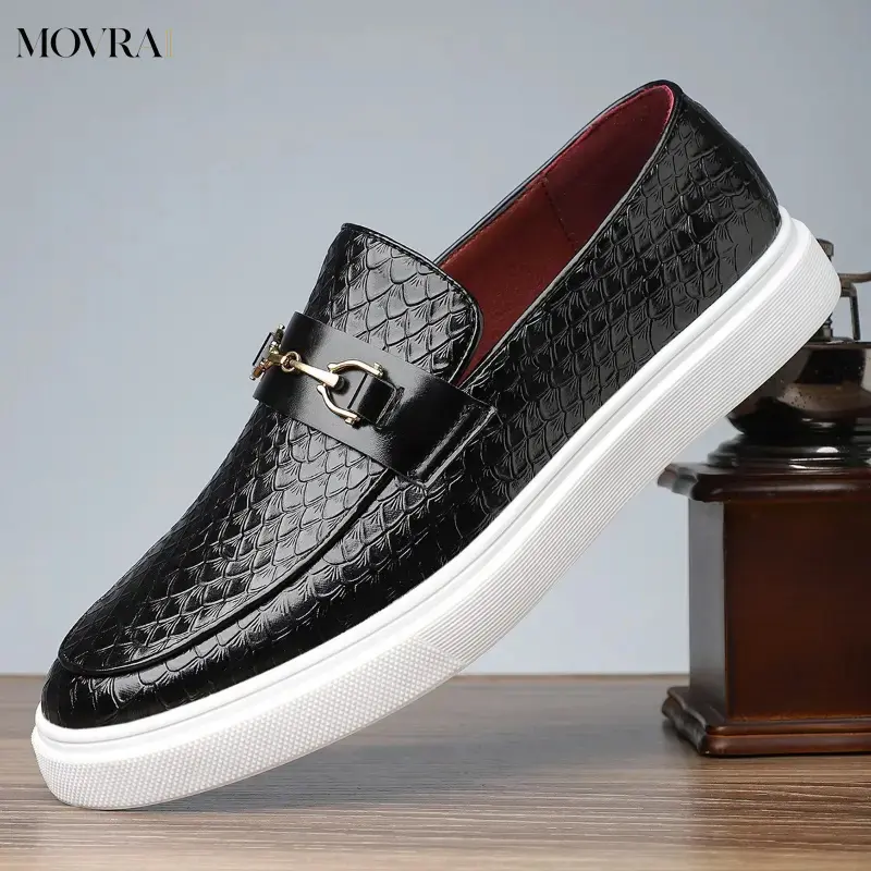 MOVRA1 Bdhjydb Light Style, Crocodile Loafers, Glossy Embossed Upper, Metal Horse, One-Pedal Design, Business,, Commuting, Light Business