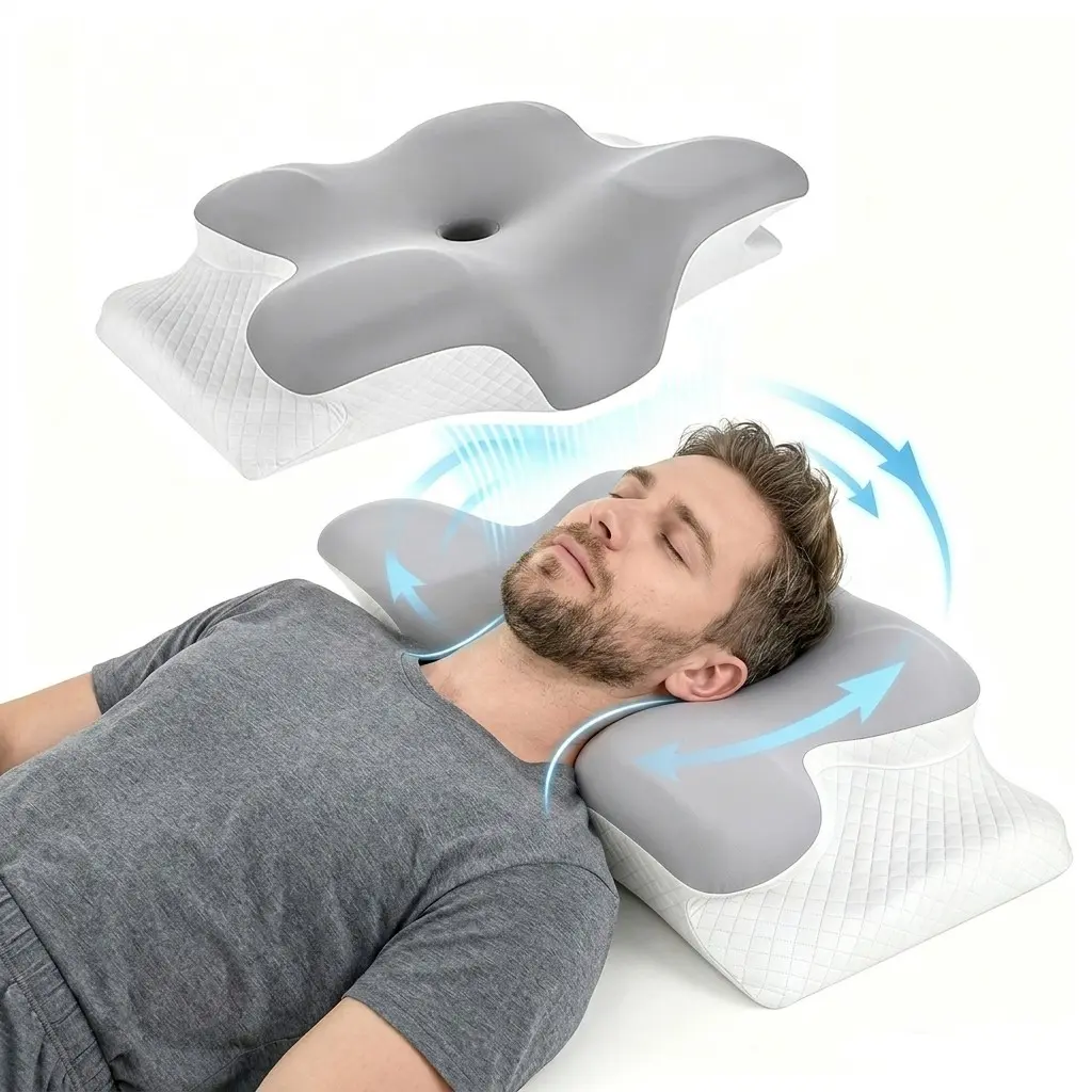 Ergonomic Durable Memory Foam Pillow, Dual-Sided Neck Support with Cool Cover, Ideal for Side and Stomach Sleepers, Comfortable and Breathable