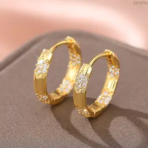 Cubic Zirconia Huggie Hoop Earrings Minimalist Copper Small Shiny Lightweight Sparkle Jewelry for Everyday Wear Date Night Office Outfits