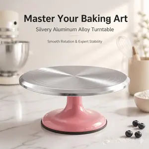 Aluminum Cake Turntable, Smooth Silent Rotating Decorating Stand With Weighted Anti-Slip Base, Helps You Master Baking Art, Ideal Tool for Birthday Cake Frosting & Decoration, Suitable for Home and Commercial Bakery Use