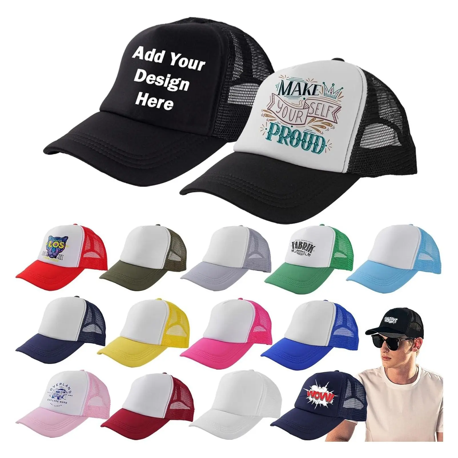15 Pack Blank Trucker Hats - Bulk Wholesale Mesh Baseball Caps for Sublimation DIY Custom Men WomenGift
