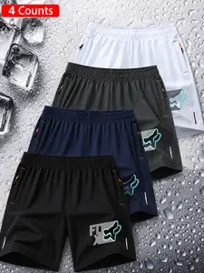 4-Piece Sporty Shorts Set, Off-Road Cycling, Outdoor Activities, Daily Wear, Fox Head Letter Print, Lightweight Quick-Dry Breathable Fabric, Unisex