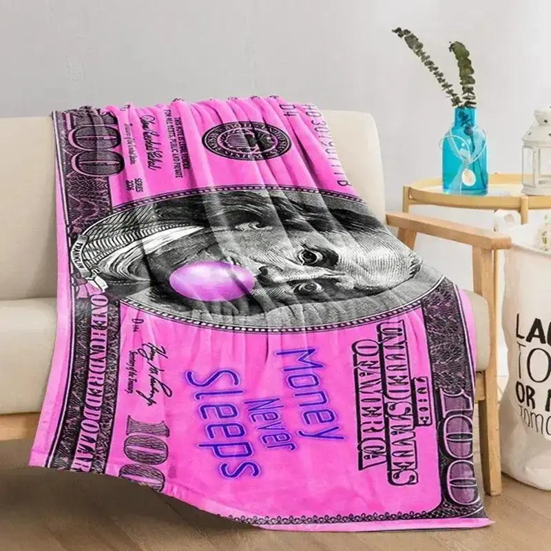 Pink Dollar Money Cute HD Print Fluffy Super Soft Fleece Flannel Throw Blanket All Season Summer Bedroom Sofa Decor, Matches cooling blankets pillows couch cover for sofa bedding set comforter set, Birthday Christmas Holiday Gift For Trendy Decor Lovers