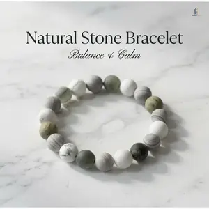 Single Pack Natural Line Stone Beaded Bracelet For Men Trendy Non Fading Stretch Bracelet Minimal Versatile Stackable Jewelry, Premium Aesthetic Accessory For Daily Outfit Valentines Holiday Gift Party Favor Present