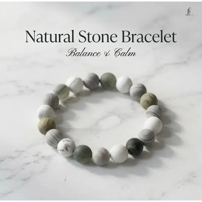 Men's Natural Stone Beaded Bracelet - Single Pack, Minimalist, Stretch Fit, Non-Fading, Stackable Daily Wear Fashion Jewelry, Premium Aesthetic Valentines Gift Accessory